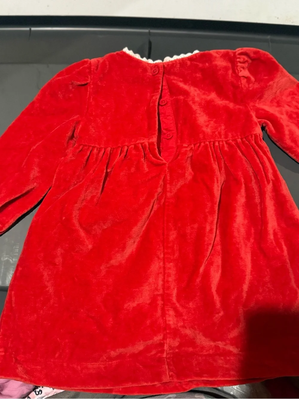 Mini Boden Red Velvet Dress with Woodland Animal Embroidery